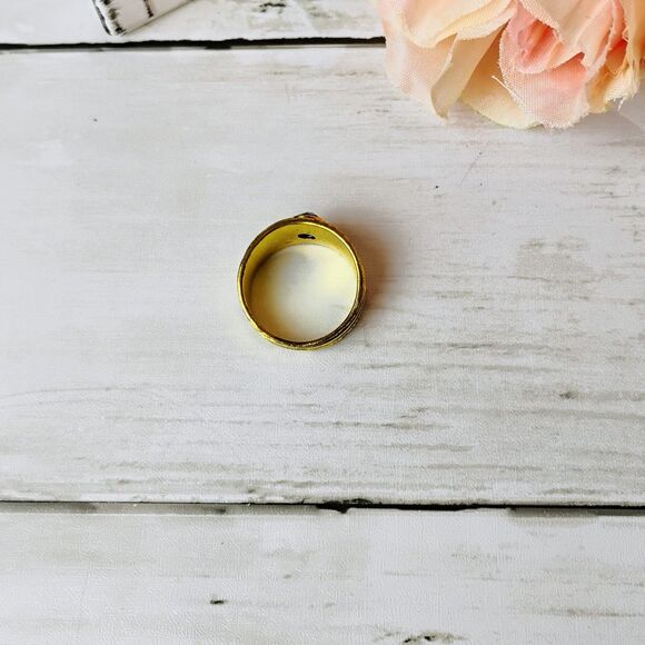 NEW Antiqued Gold Tone Purple Stone Band Ring Size 9 Retro Eclectic Funky - Picture 3 of 4